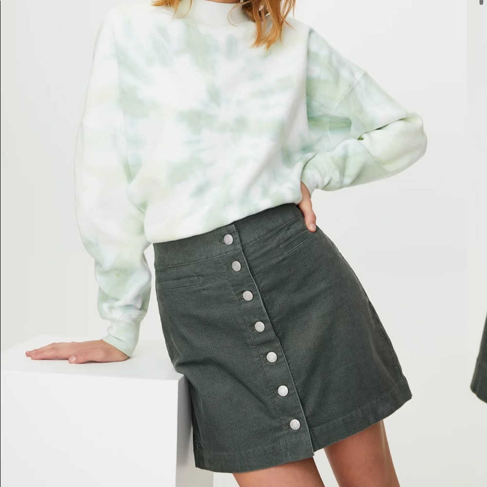 Aritzia green ribbed skirt button up high waisted skirt - Picture 2 of 6